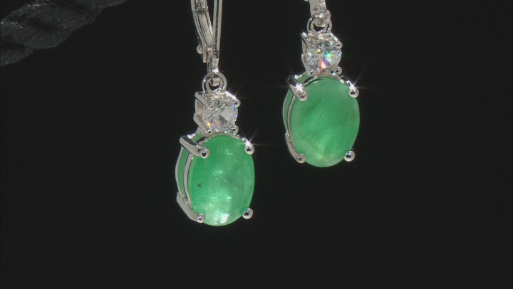 Green Emerald Rhodium Over Sterling Silver Earrings 3.76ctw Video Thumbnail