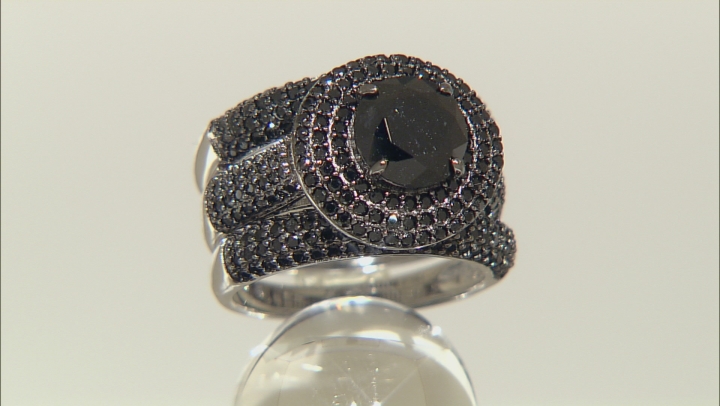 Black Spinel Rhodium Over Sterling Silver 3 Ring Set 4.40ctw Video Thumbnail