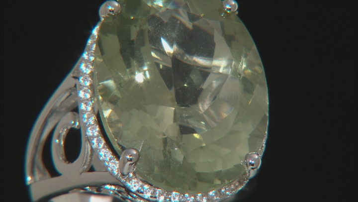 Green Prasiolite Rhodium Over Silver Ring 18.67ctw Video Thumbnail