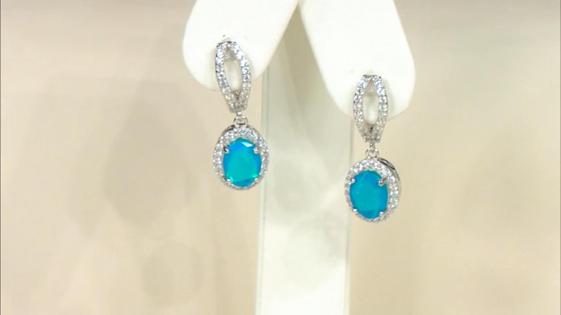 Paraiba Blue Color Opal Rhodium Over Sterling Silver Earrings 3.28ctw Video Thumbnail