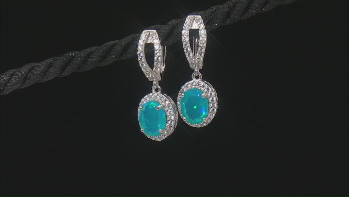 Paraiba Blue Color Opal Rhodium Over Sterling Silver Earrings 3.28ctw Video Thumbnail