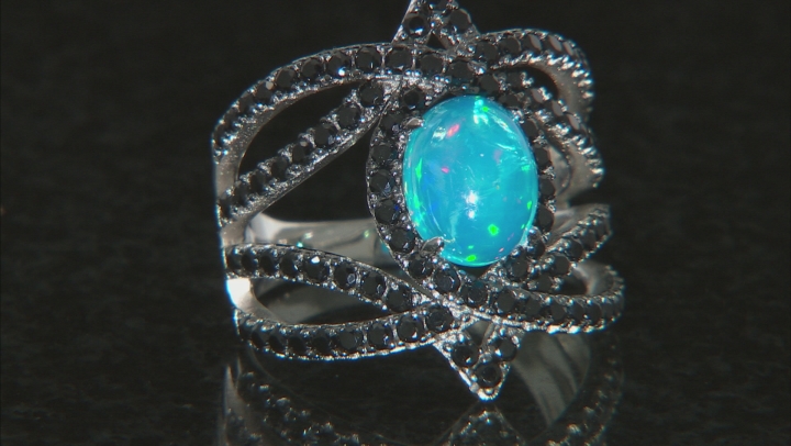 Paraiba Blue Color Opal Rhodium Over Sterling Silver Ring 2.32ctw Video Thumbnail