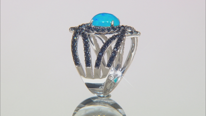 Paraiba Blue Color Opal Rhodium Over Sterling Silver Ring 2.32ctw Video Thumbnail