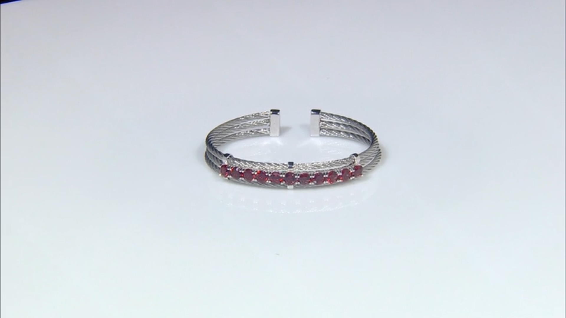 Red Garnet Stainless Steel Cuff Bracelet 6.00ctw Video Thumbnail