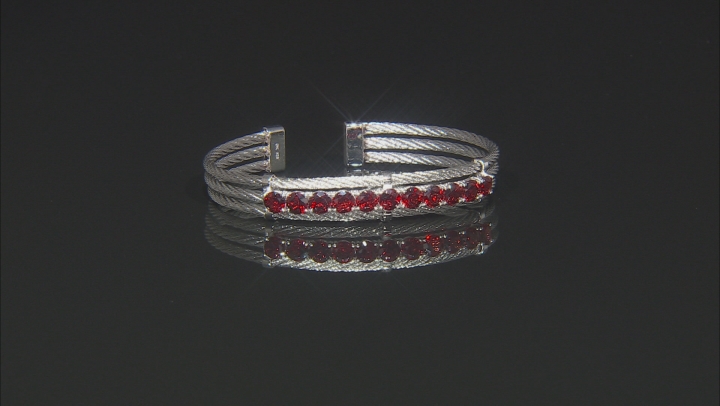 Red Garnet Stainless Steel Cuff Bracelet 6.00ctw Video Thumbnail