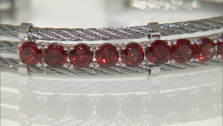 Red Garnet Stainless Steel Cuff Bracelet 6.00ctw Video Thumbnail