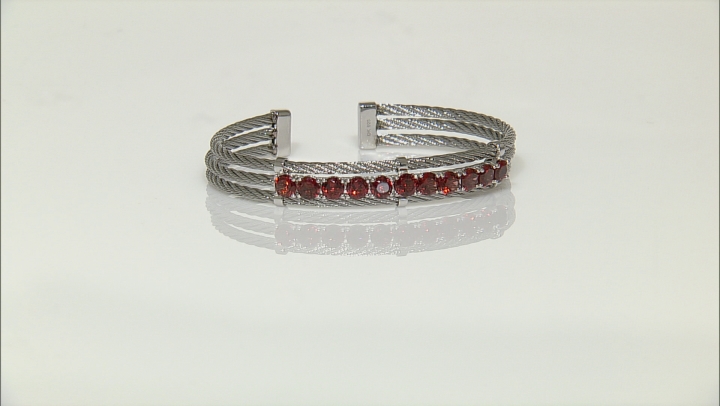 Red Garnet Stainless Steel Cuff Bracelet 6.00ctw Video Thumbnail