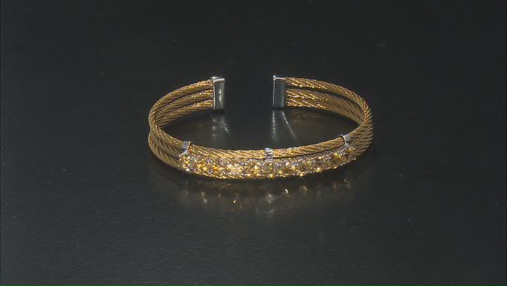 Yellow Citrine Gold Tone Stainless Steel Cuff Bracelet 4.00ctw Video Thumbnail
