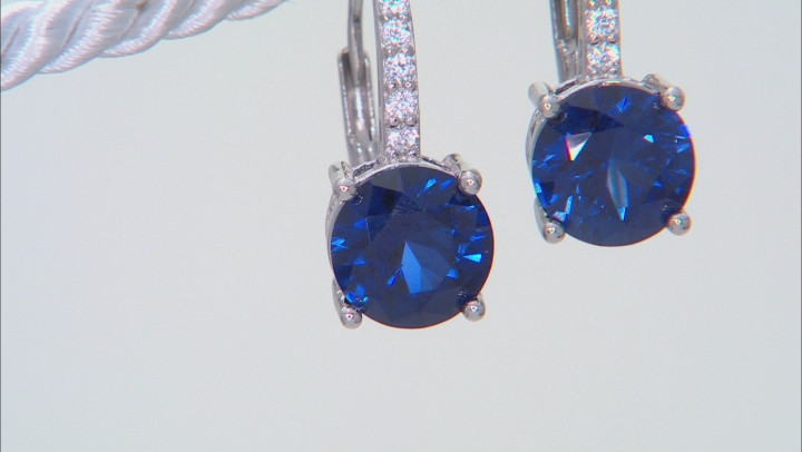 Blue Lab Created Sapphire Rhodium Over Sterling Silver Earrings 4.80ctw Video Thumbnail