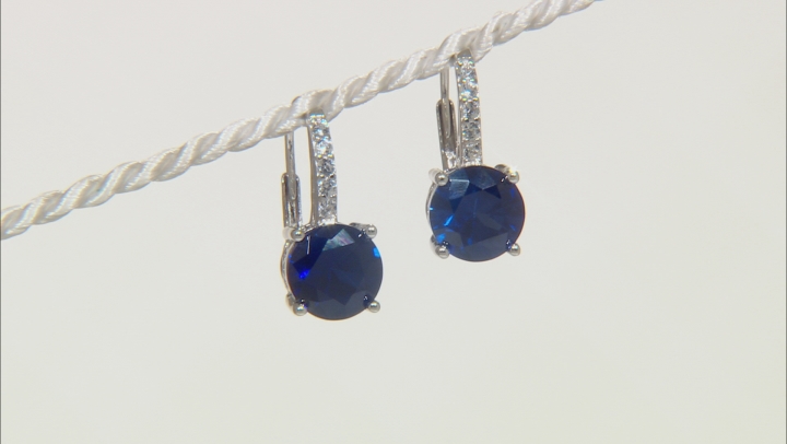 Blue Lab Created Sapphire Rhodium Over Sterling Silver Earrings 4.80ctw Video Thumbnail