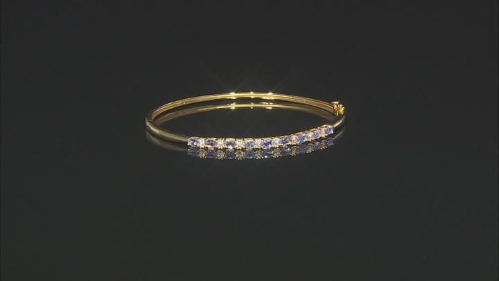 Blue Tanzanite 18k Yellow Gold Over Sterling Silver Bangle Bracelet 1.88ctw Video Thumbnail