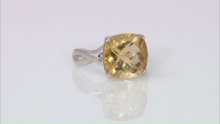 Yellow Citrine Rhodium Over Sterling Silver Ring 6.50ct Video Thumbnail