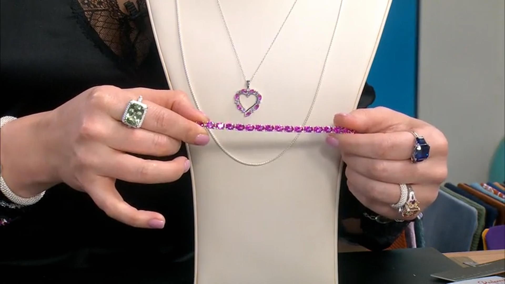Pink Lab Created Sapphire Rhodium Over Silver Bracelet 28.50ctw Video Thumbnail