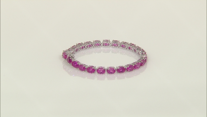 Pink Lab Created Sapphire Rhodium Over Silver Bracelet 28.50ctw Video Thumbnail