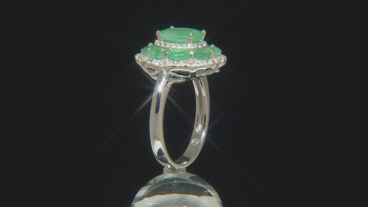 Green Zambian Emerald Rhodium Over Sterling Silver Ring 3.35ctw Video Thumbnail