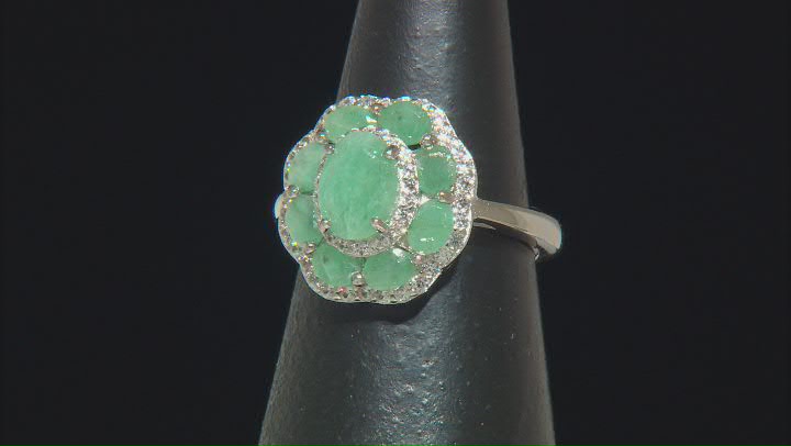 Green Zambian Emerald Rhodium Over Sterling Silver Ring 3.35ctw Video Thumbnail