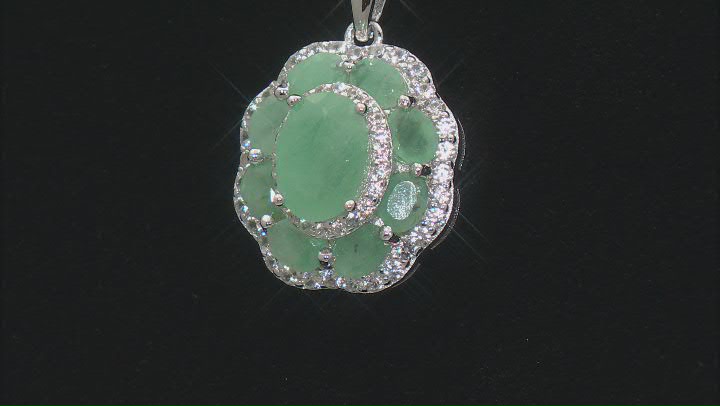 Green Emerald Rhodium Over Sterling Silver Pendant With Chain 3.35ctw Video Thumbnail