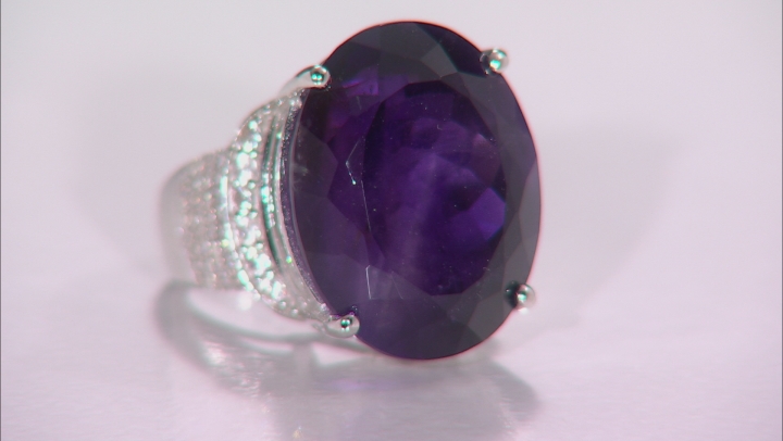 Purple Amethyst Rhodium Over Sterling Silver Ring 31.48ctw Video Thumbnail