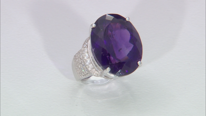 Purple Amethyst Rhodium Over Sterling Silver Ring 31.48ctw Video Thumbnail