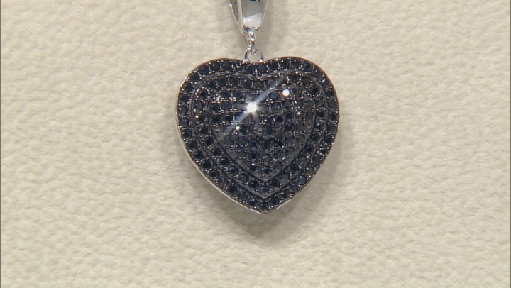 Black Spinel Rhodium Over Sterling Silver Heart Pendant With Chain 1.14ctw Video Thumbnail