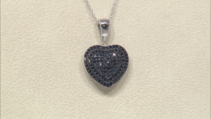 Black Spinel Rhodium Over Sterling Silver Heart Pendant With Chain 1.14ctw Video Thumbnail