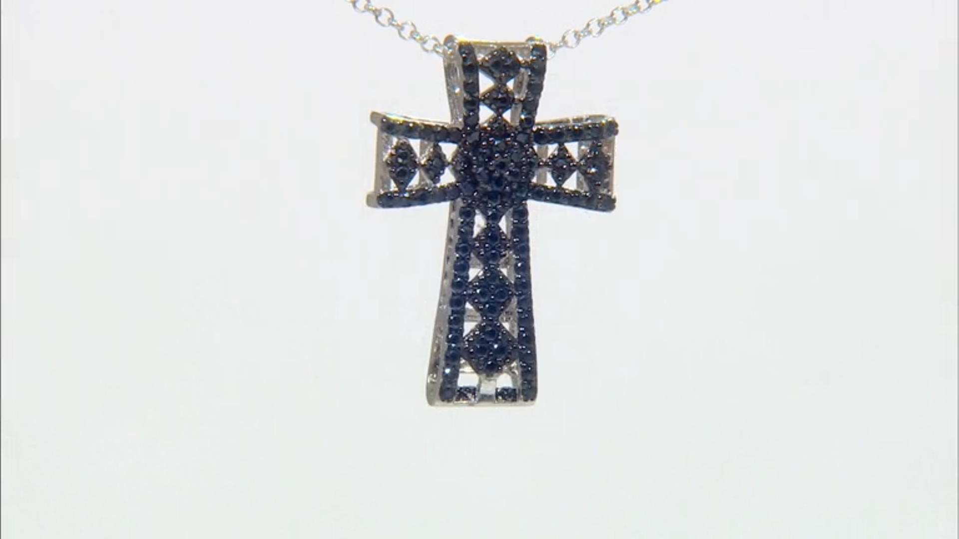 Black Spinel Rhodium Over Sterling Silver Cross Pendant With Chain .85ctw Video Thumbnail