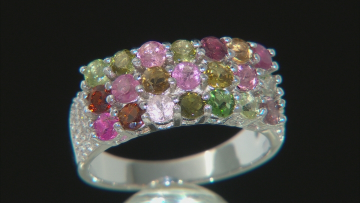Multicolor Tourmaline Rhodium Over Sterling Silver Ring 1.95ctw Video Thumbnail