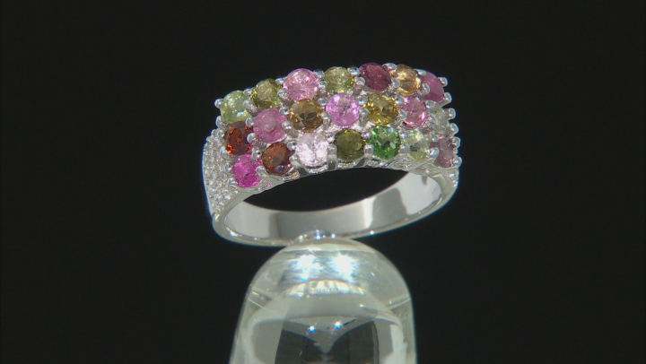 Multicolor Tourmaline Rhodium Over Sterling Silver Ring 1.95ctw Video Thumbnail