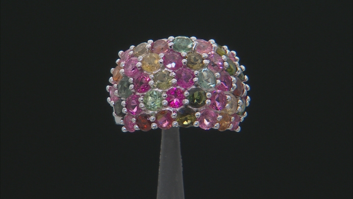 Multi-Tourmaline Rhodium Over Sterling Silver Dome Ring 5.90ctw Video Thumbnail
