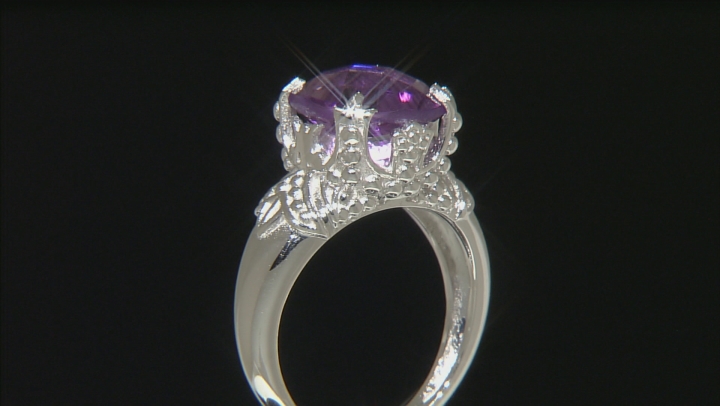 Purple Brazilian Amethyst Rhodium Over Sterling Silver Ring 3.80ct Video Thumbnail