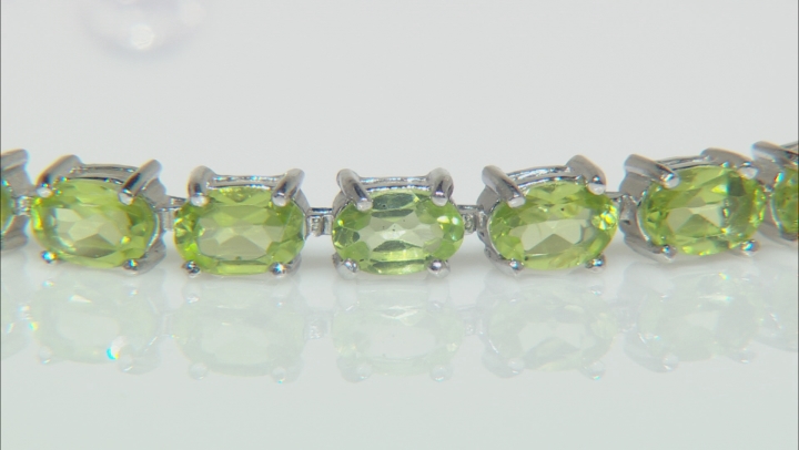 Green Peridot Rhodium Over Sterling Silver Bracelet 4.40ctw Video Thumbnail