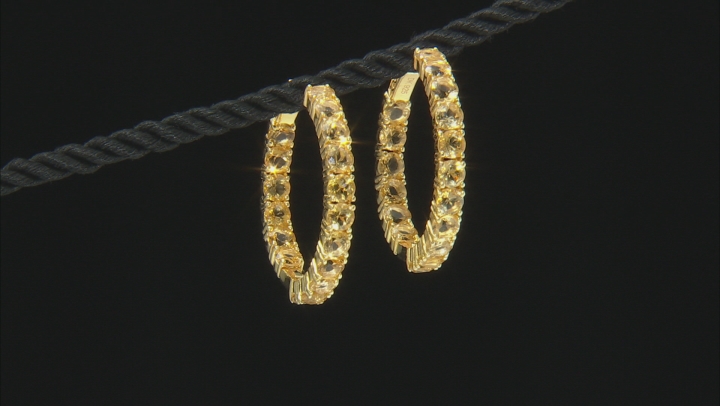 Yellow golden citrine 18k yellow gold over silver hoop earrings 7.23ctw Video Thumbnail