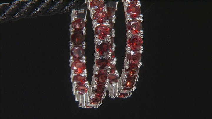 Red Garnet Rhodium Over Sterling Silver Hoop Earrings 9.00ctw Video Thumbnail