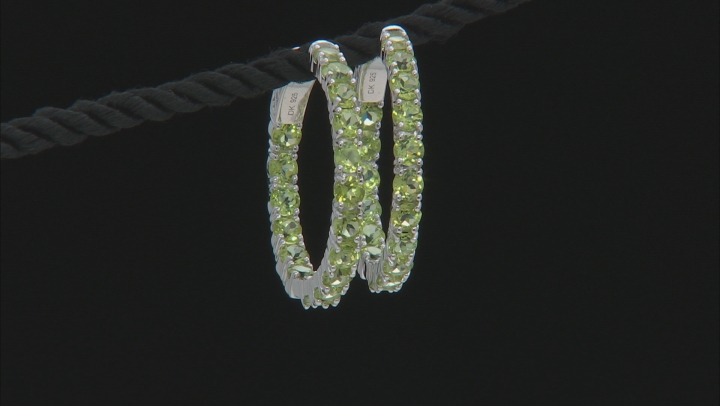 Green Peridot Rhodium Over Sterling Silver Hoop Earrings 8.84ctw Video Thumbnail