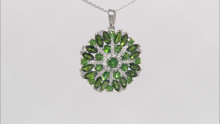 Green Chrome Diopside Rhodium Over Sterling Silver Pendant With Chain 6.61ctw Video Thumbnail
