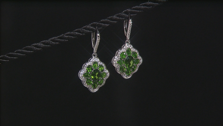 Green Chrome Diopside Rhodium Over Sterling Silver Earrings 5.40ctw Video Thumbnail