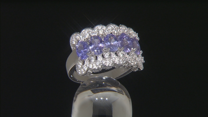 Blue Tanzanite Rhodium Over Sterling Silver Ring 3.15ctw Video Thumbnail