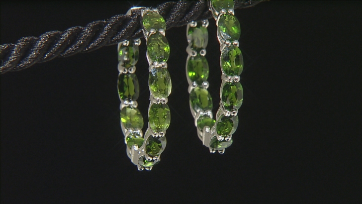Green Chrome Diopside Rhodium Over Sterling Silver Hoop Earrings 10.50ctw Video Thumbnail