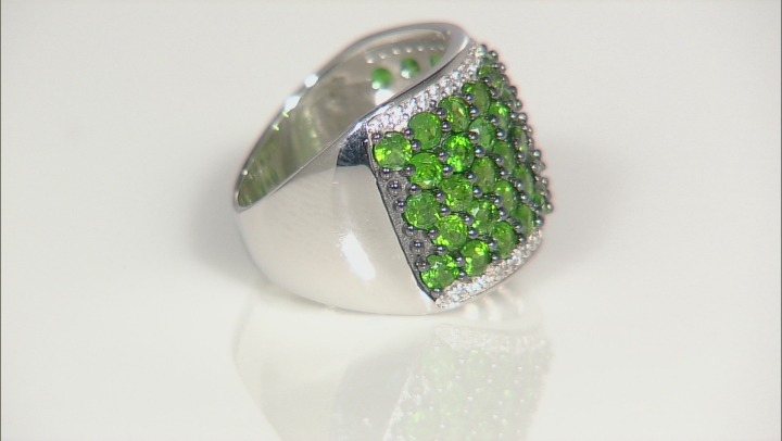 Green Chrome Diopside Rhodium Over Sterling Silver Ring 4.47ctw