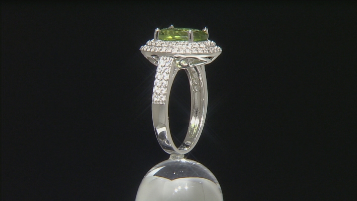 Green Peridot Rhodium Over Sterling Silver Ring 4.10ctw Video Thumbnail