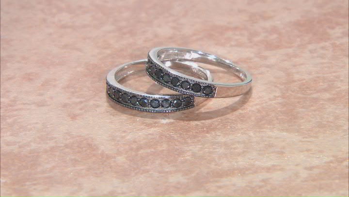 Black Spinel Rhodium Over Sterling Silver 3 Ring Set 3.92ctw Video Thumbnail