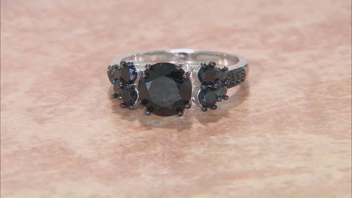Black Spinel Rhodium Over Sterling Silver 3 Ring Set 3.92ctw Video Thumbnail