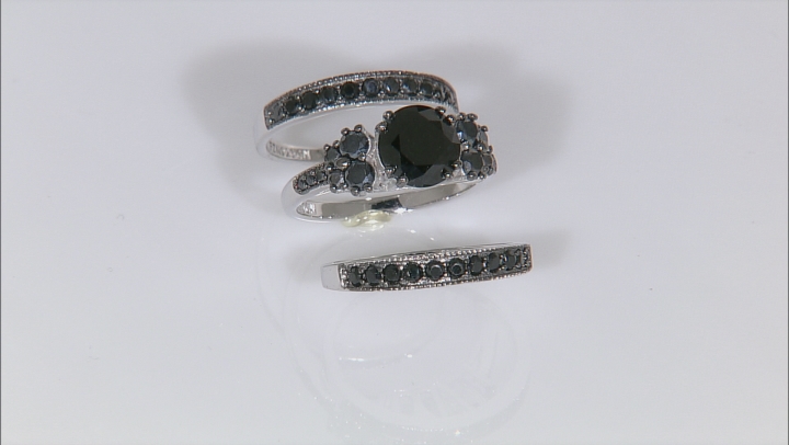 Black Spinel Rhodium Over Sterling Silver 3 Ring Set 3.92ctw Video Thumbnail