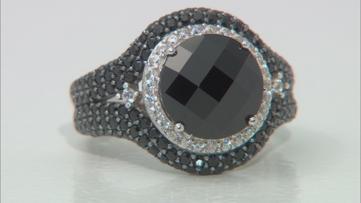 Black Spinel Rhodium Over Sterling Silver Ring 6.72ctw Video Thumbnail