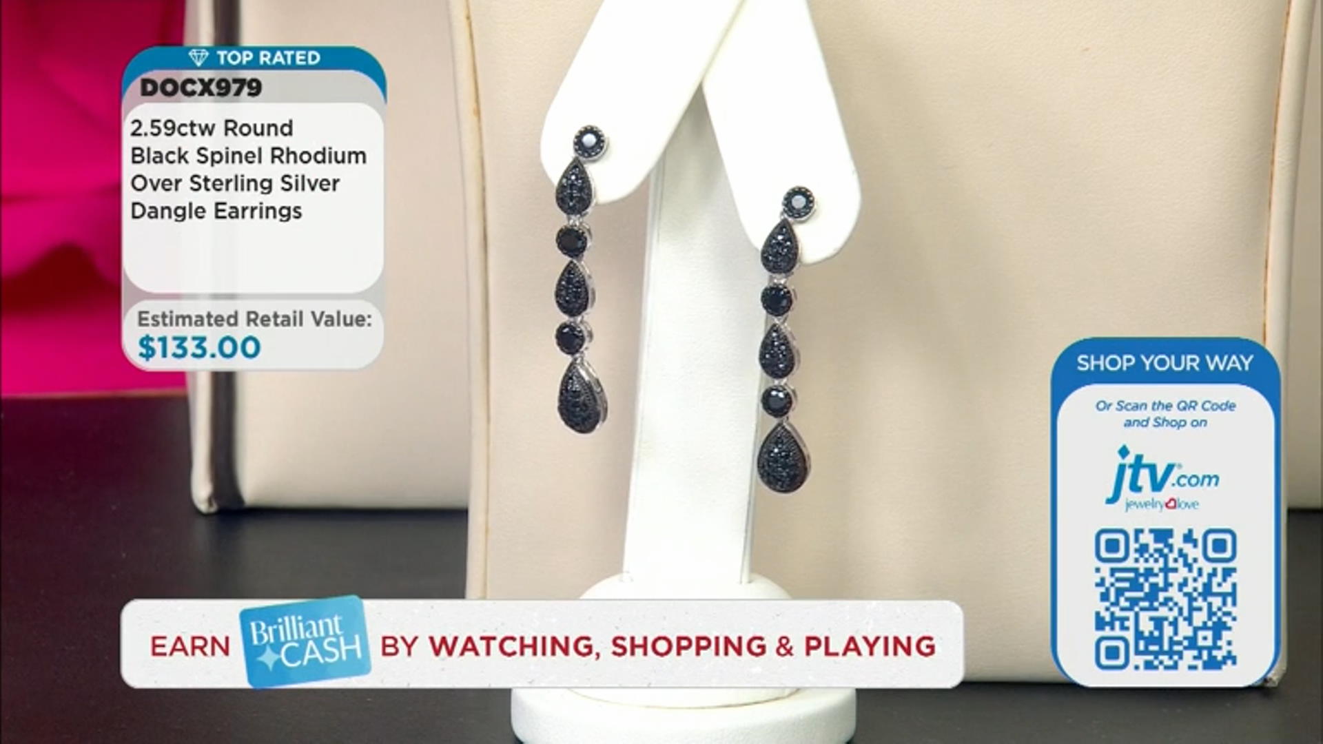 Black Spinel Rhodium Over Sterling Silver Earrings 2.59ctw Video Thumbnail