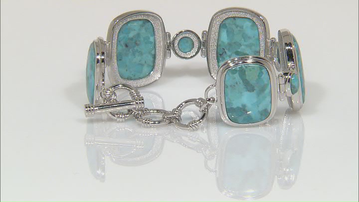 Blue Composite Turquoise Rhodium Over Silver Bracelet Video Thumbnail
