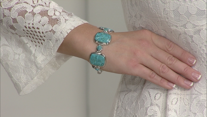 Blue Turquoise Rhodium Over Silver Bracelet Video Thumbnail