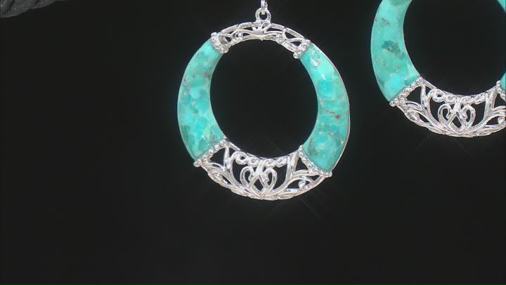 Blue Turquoise Rhodium Over Sterling Silver Dangle Earrings Video Thumbnail