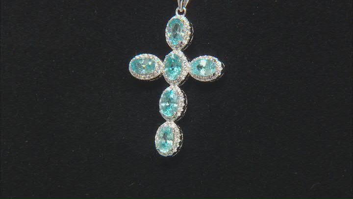Blue And White Zircon Rhodium Over Sterling Silver Cross Pendant With Chain 5.60ctw Video Thumbnail