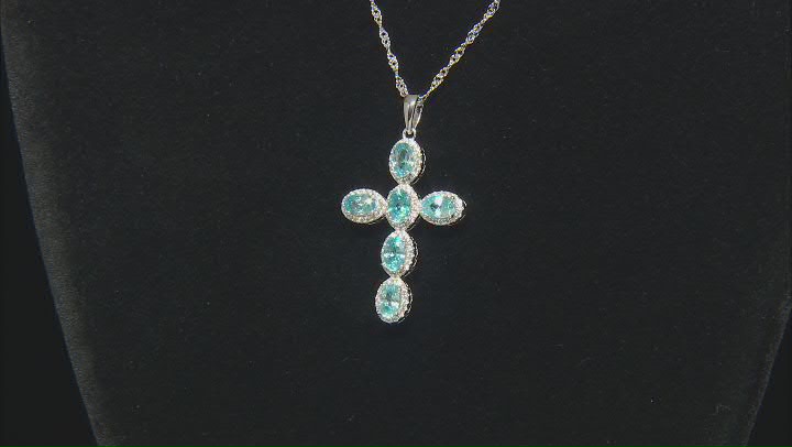 Blue And White Zircon Rhodium Over Sterling Silver Cross Pendant With Chain 5.60ctw Video Thumbnail